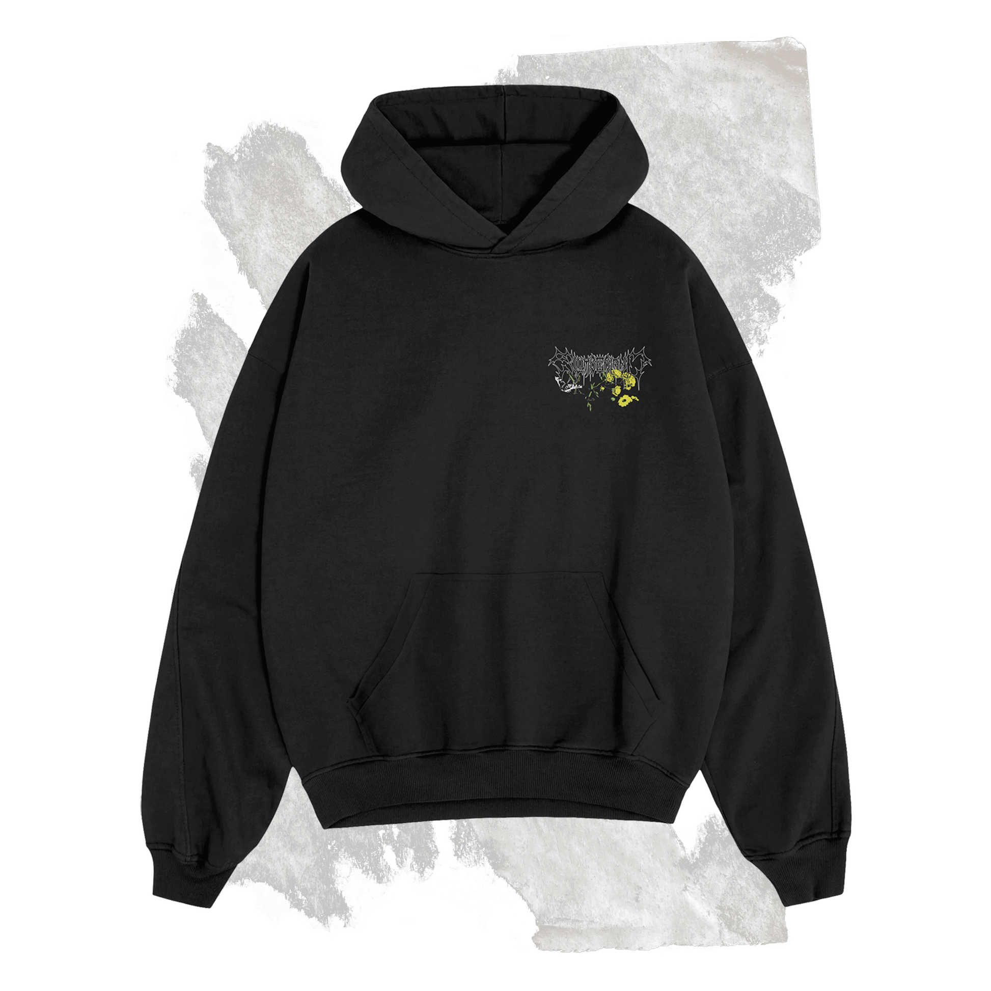 Slumberland Black Hoodie. Front